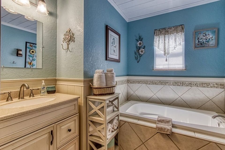 Main floor bathroom for bedroom # 1. Whirlpool tub with bath salts. 