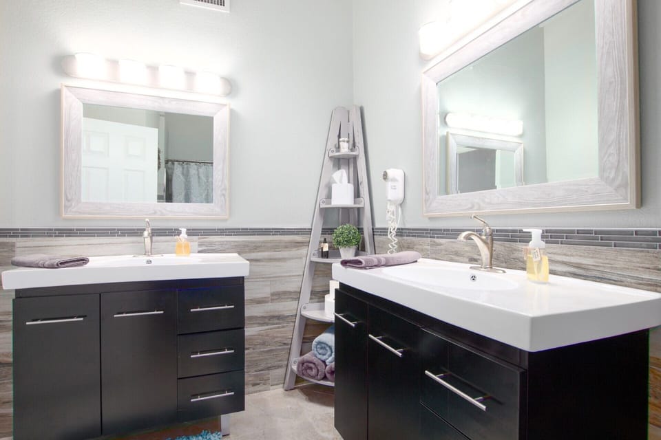 Guest Bath, full tub with shower, blow dryer, handmade castile hand soaps