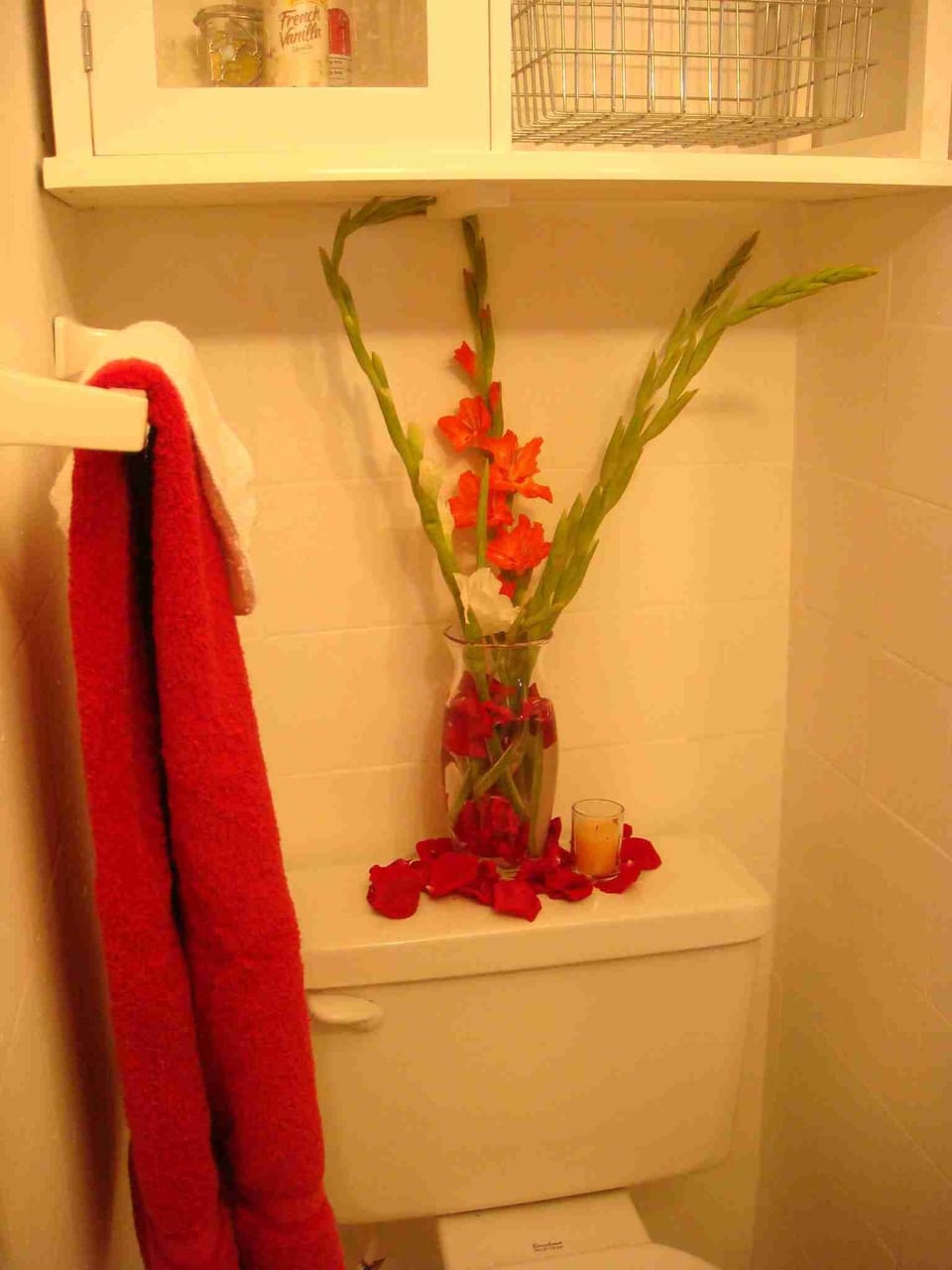 The bathroom has a shower not a bathtub.