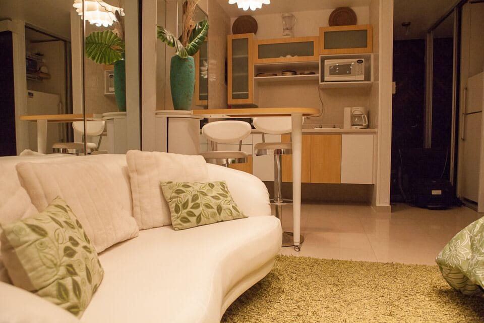  sofa and kitchen area