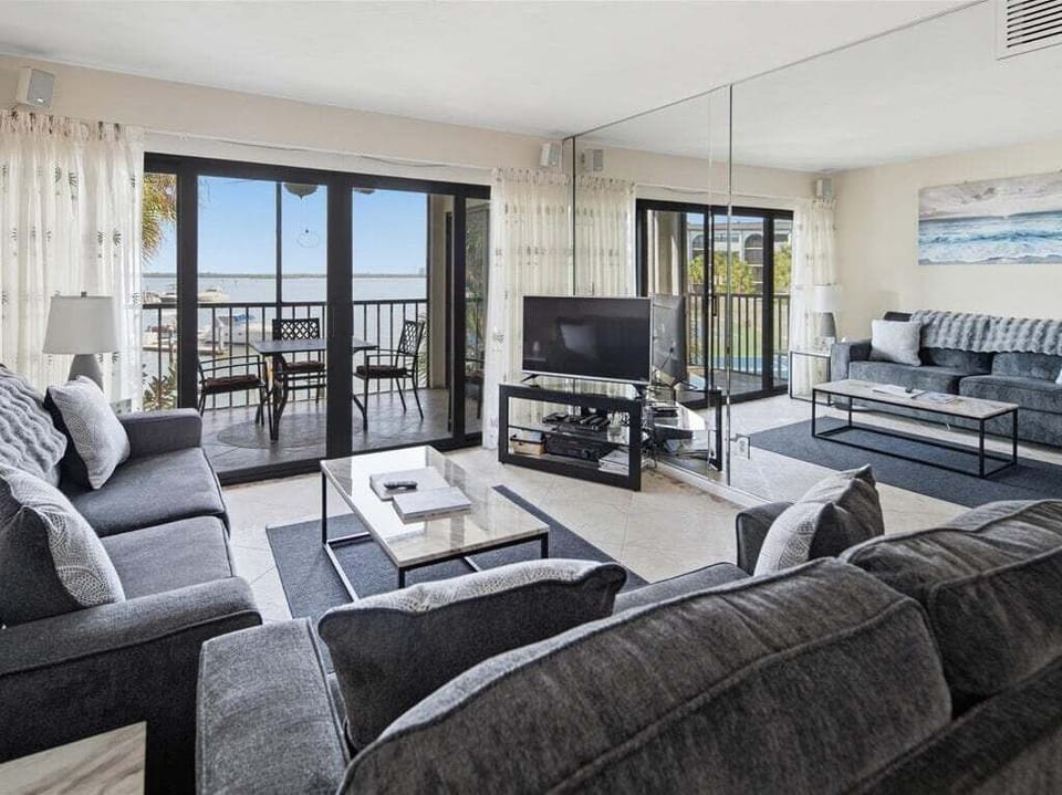 living room with waterview
