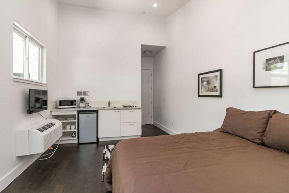 Everything is seemingly in arm's reach - but you'll be amazed at how spacious the studio is!