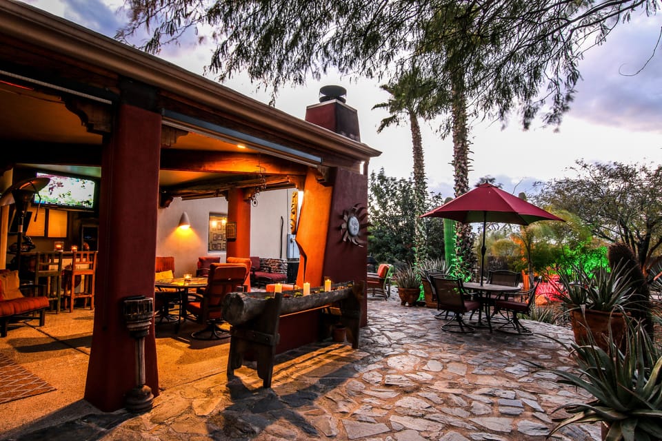 Patio area at night