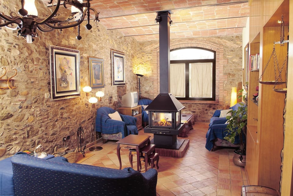 Flat-screen TV, fireplace