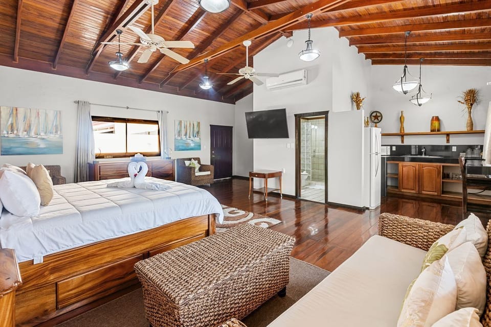 Villa #1 Master Bedroom with en-suite bathroom, kitchenette and ocean views