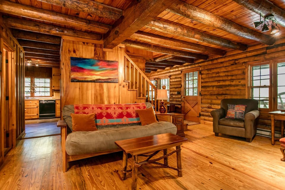 Warm living room with a full sized futon
