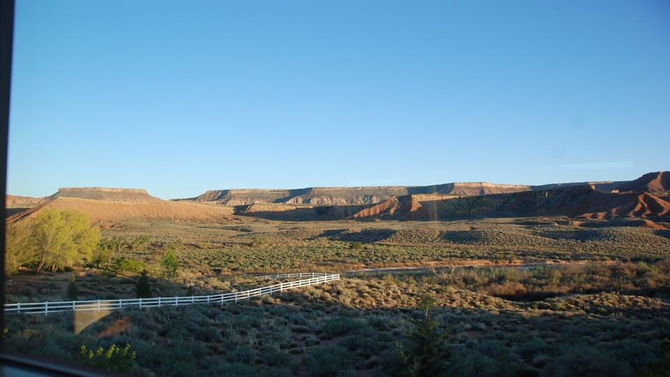 Sunset across Virgin River to Gooseberry Mesa - from bedroom