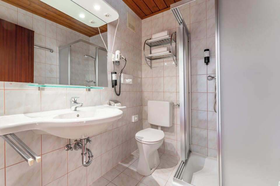 Shower, free toiletries, hair dryer, bathrobes
