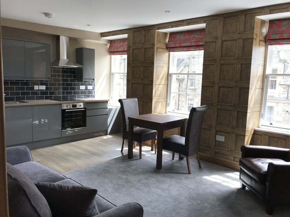 Open Plan Kitchen Living Room with views directly onto Royal Mile