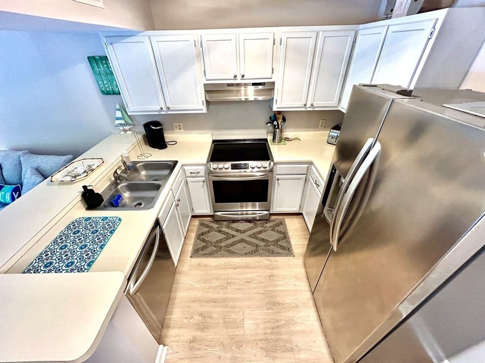 Indoors, Kitchen, Floor, Refrigerator, Sink