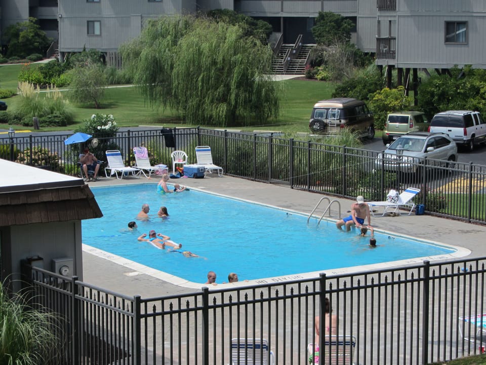 Pool behind E building. Talk to your kids at pool