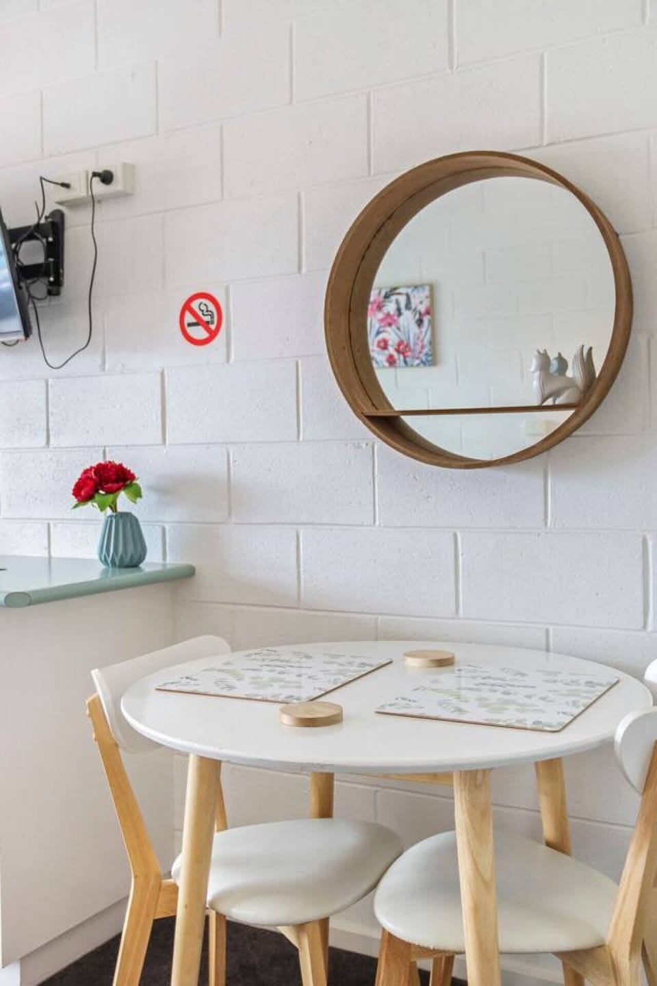 Cozy dining space ideal for meals, coffee or working remotely.