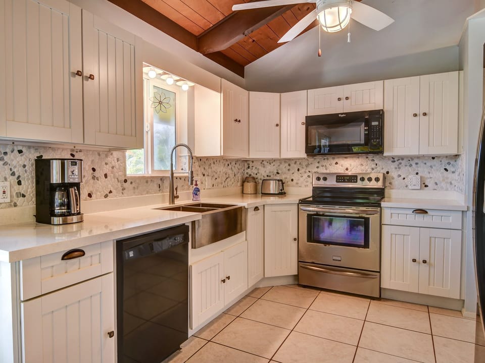 A kitchen you won't mind cooking in, kept cool with its own unique ceiling fan.