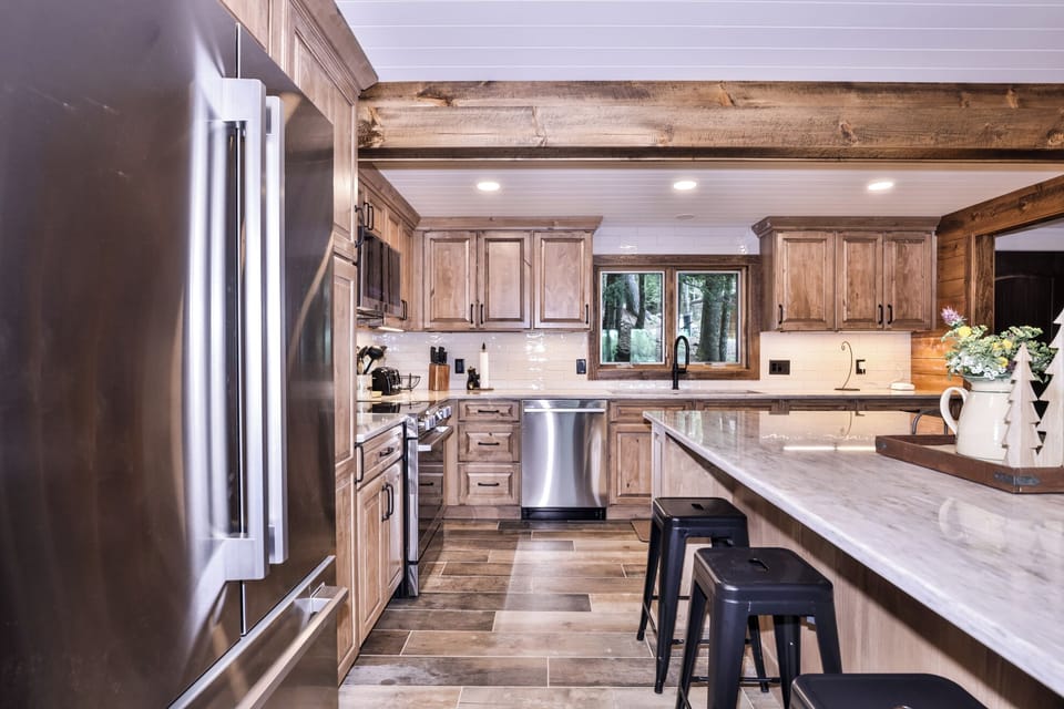 New modern appliances throughout the kitchen.