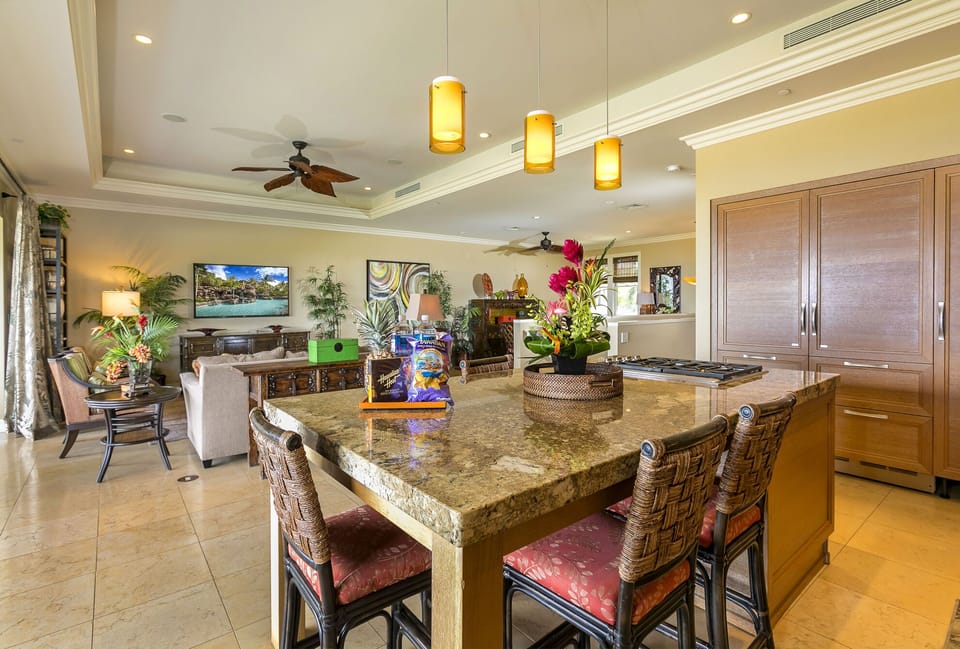 Kitchen opens to living room