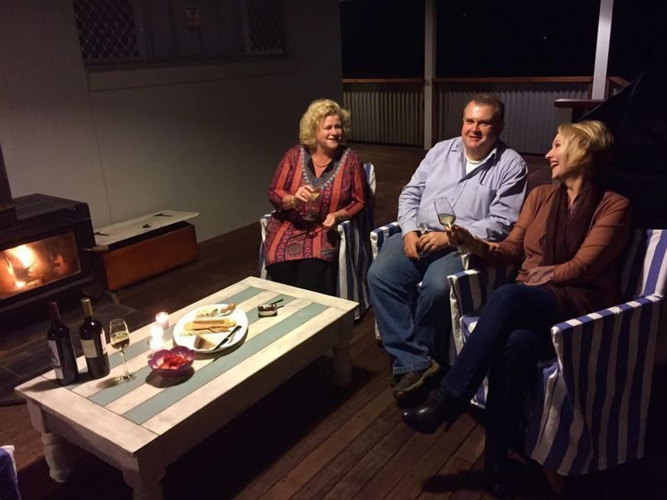 Anyone for Wine and cheese by the fire on the deck.