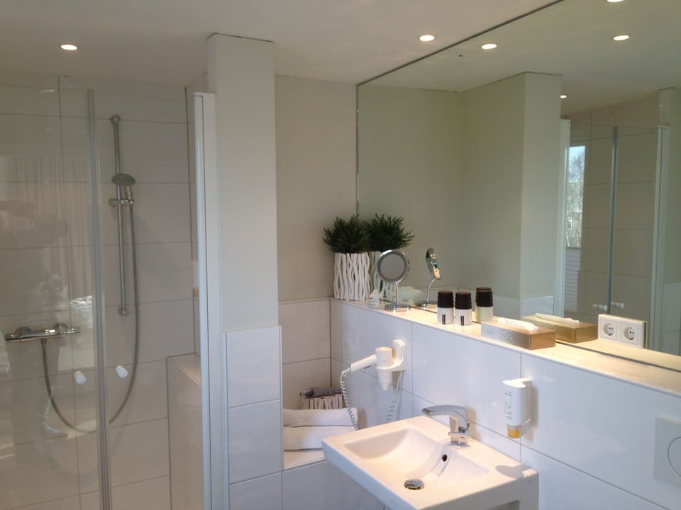 Shower, free toiletries, towels