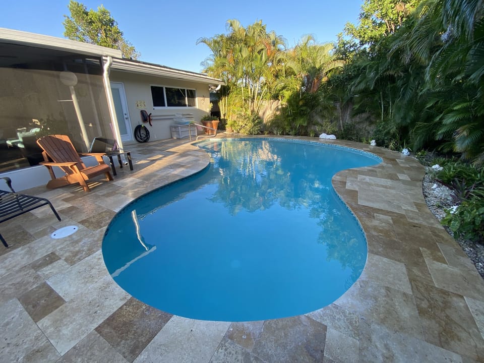 Brand new heated pool with salted pool water treatment.