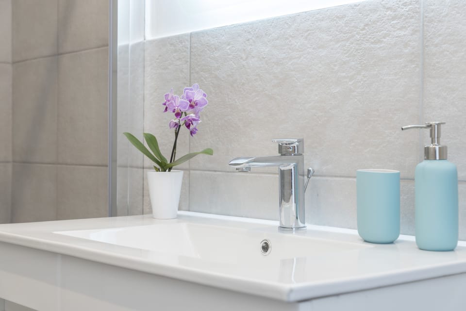 Shower, rainfall showerhead, free toiletries, bidet