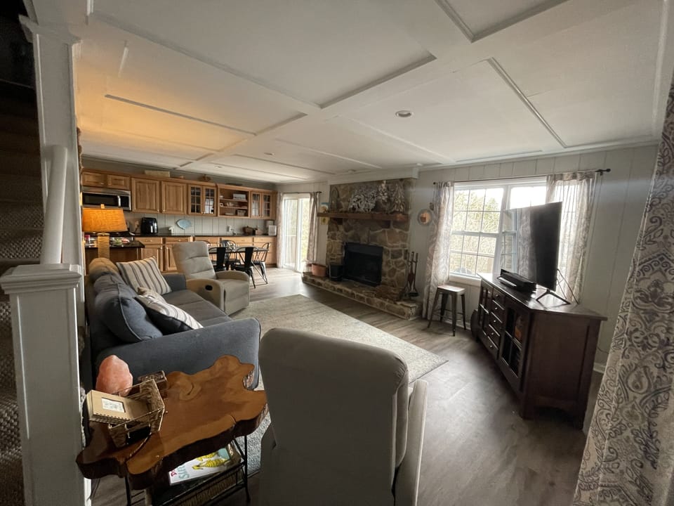 Wood burning fireplace with an amazing view.