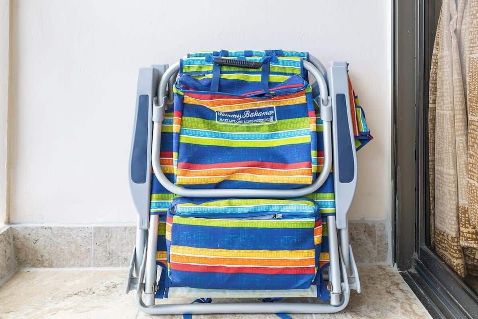Two beach chairs are provided for use 