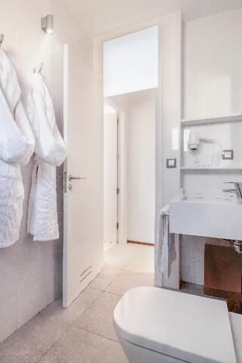 Shower, bathrobes, towels
