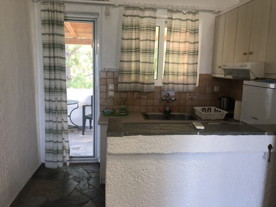 Condo (Vasiliki) | Private kitchen | Oven, stovetop, electric kettle, cookware/dishes/utensils