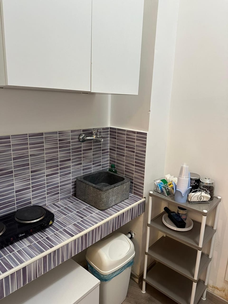 Standard Studio Suite (Queen Room) | Private kitchen | Full-size fridge, cleaning supplies, paper towels, dining tables