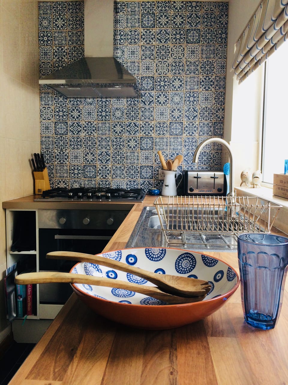 We couldn’t resist these french artisan tiles to liven up the kitchen 