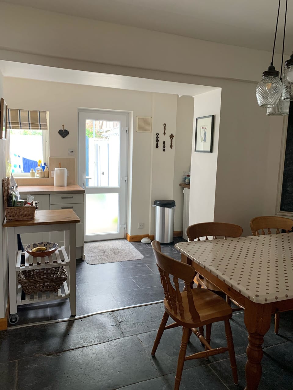 The kitchen. Can you spot where the original back door step is?? 