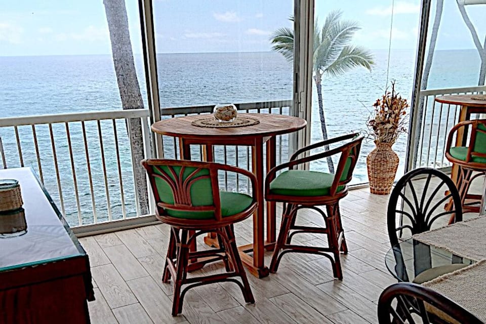Enjoy evening drinks or morning coffee with unobstructed ocean views.