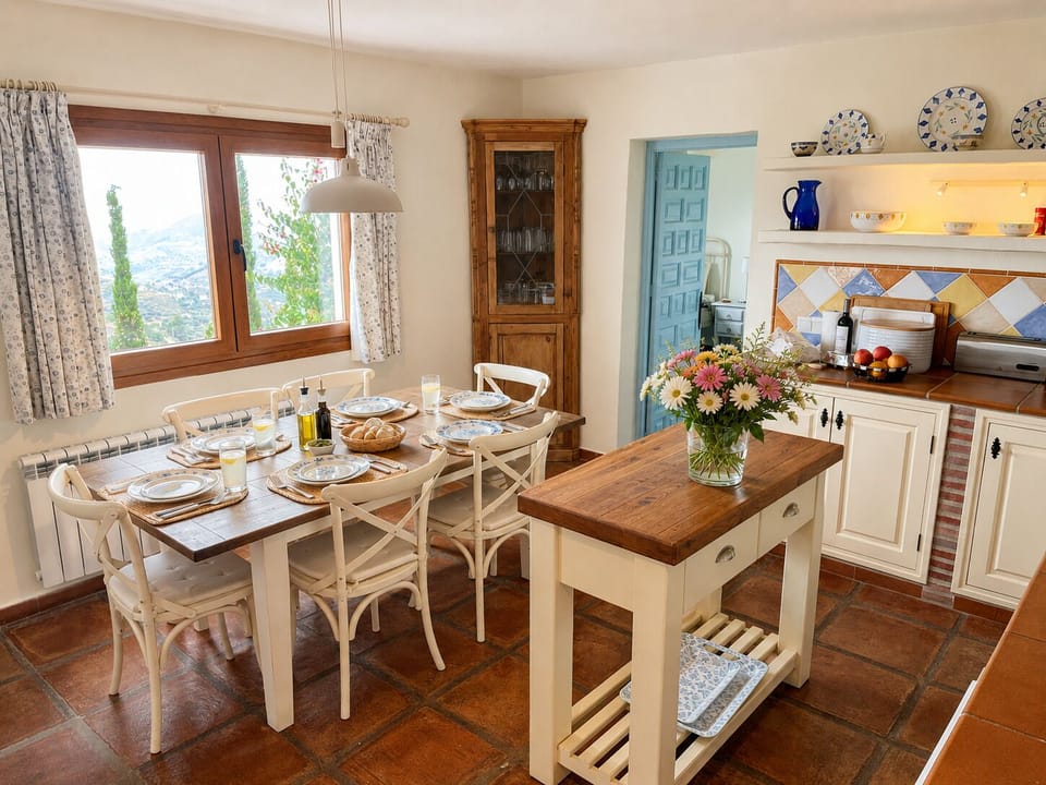 Fully equipped kitchen with dining area.