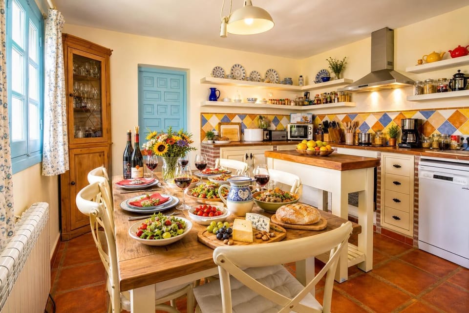 Fully equipped kitchen with dining area.