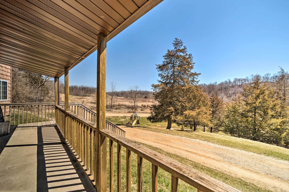 Porch | 200-Acre Property | Charcoal Grill (Charcoal & Lighter Fluid Provided)