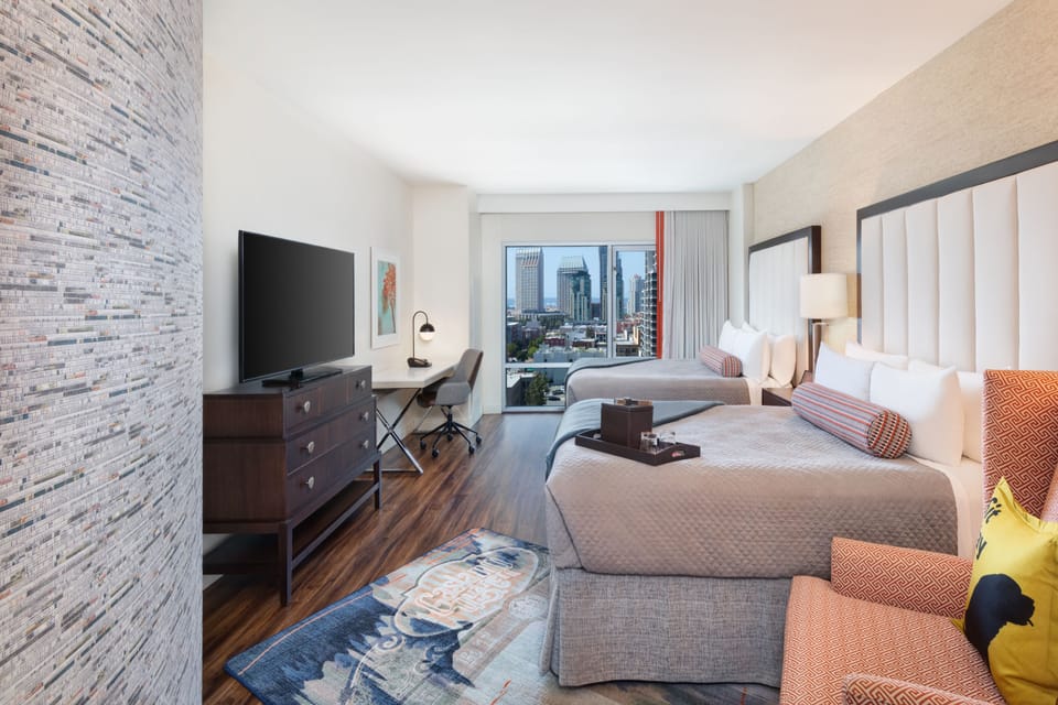 Premium Room, 2 Queen Beds (Gaslamp View) | Premium bedding, in-room safe, desk, laptop workspace