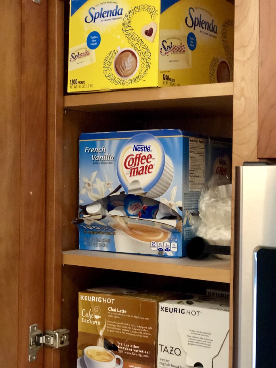 tea, coffee, and creamers provided