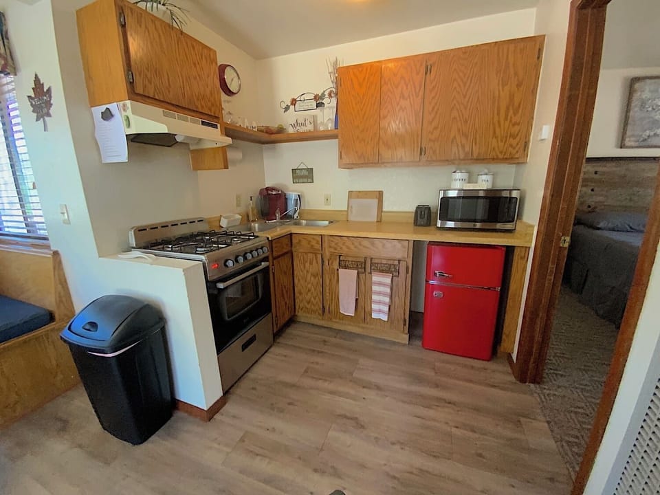 Kitchen with Stove, Oven, Microwave, Toaster, Coffee Maker