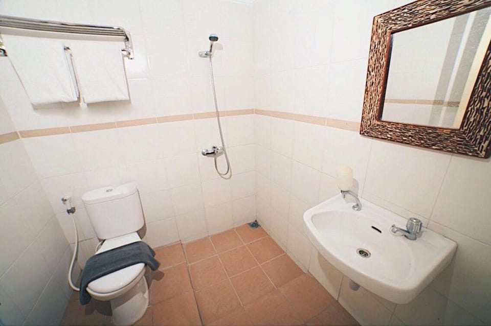 Shower, free toiletries, slippers