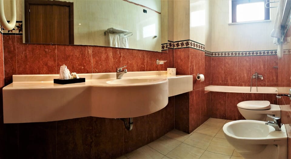 Shower, free toiletries, hair dryer, bathrobes