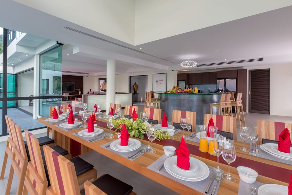 The dining table which can seat 14 in comfort.