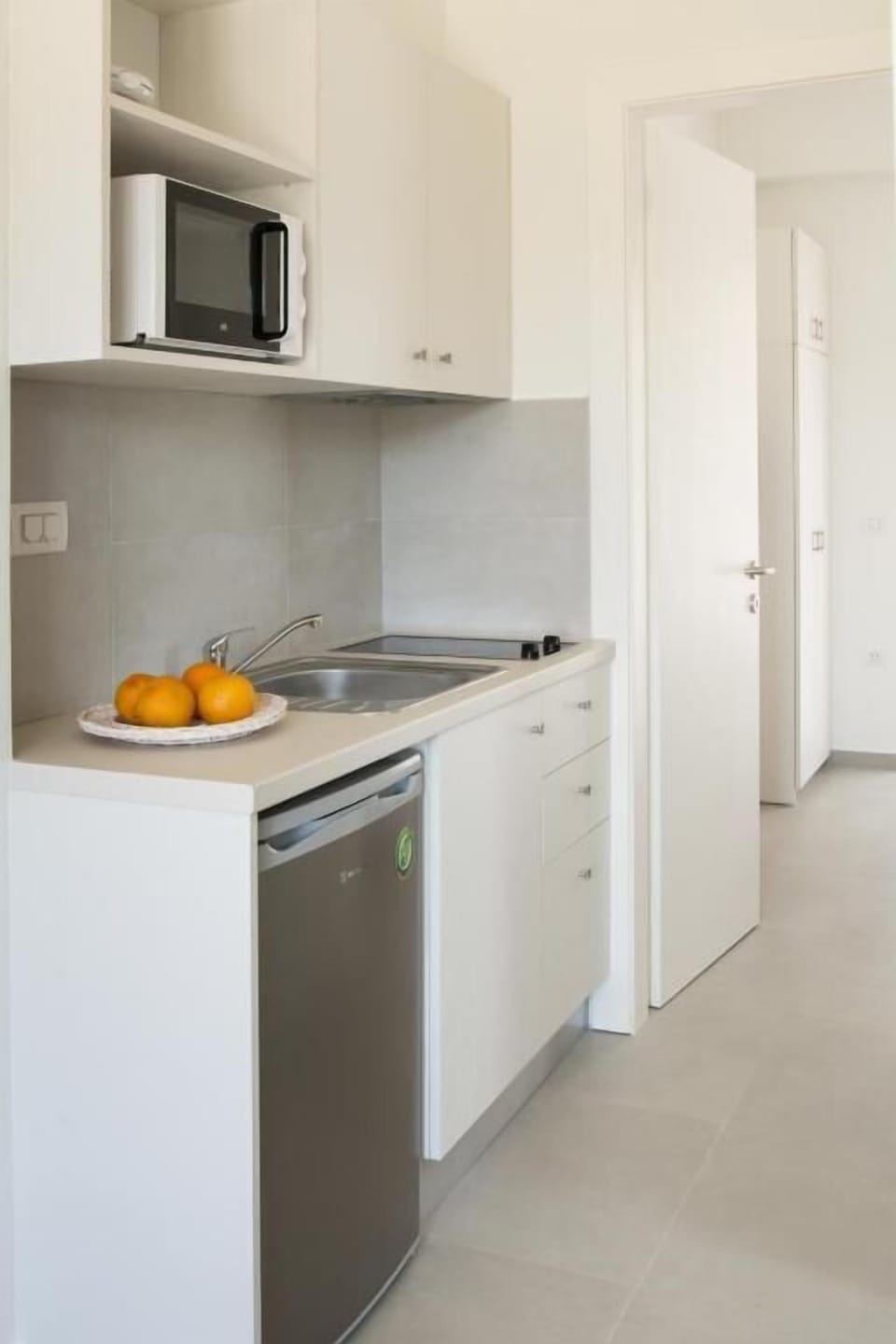 Studio (Otzias) | Private kitchenette | Fridge, highchair, cleaning supplies, paper towels