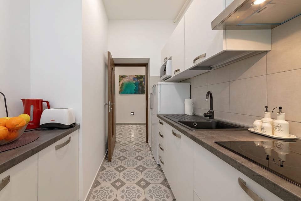 Fridge, microwave, oven, electric kettle