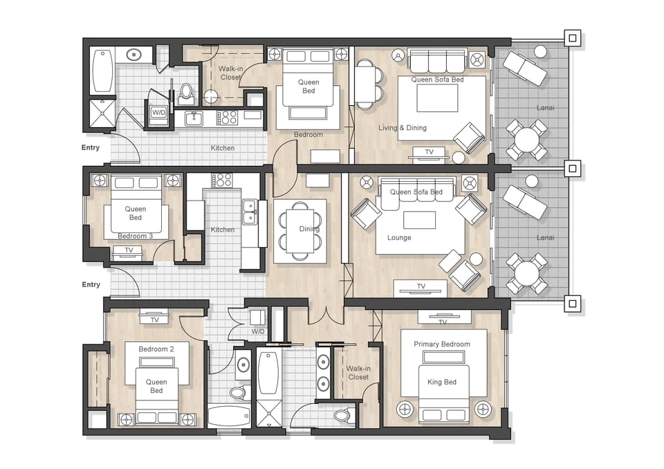 Beach level 4-Bedroom combination floor plan