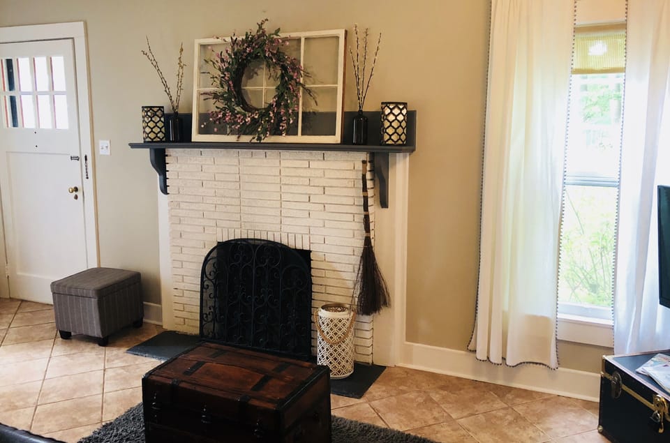 Vintage fireplace is for decorative purposes only.