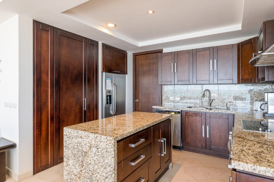 Family Condo, 2 Bedrooms, Sea View | Private kitchen | Full-size fridge, microwave, oven, stovetop