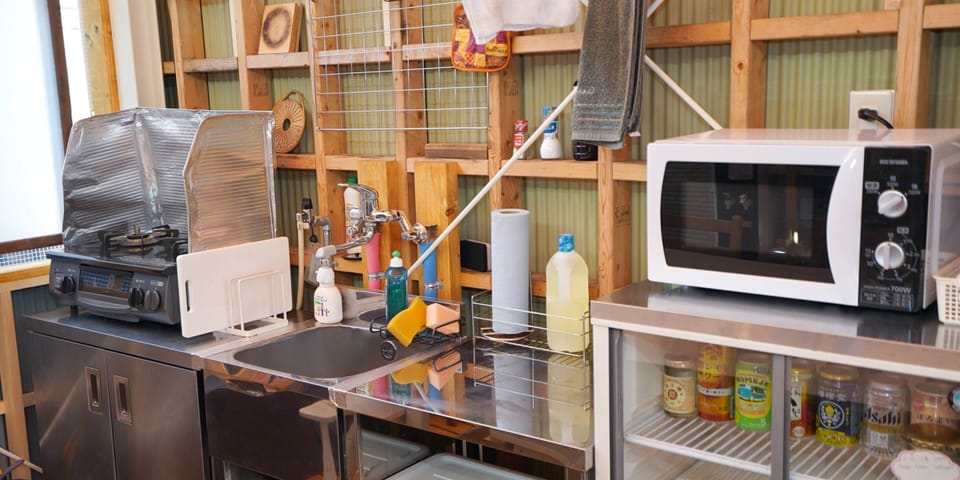 Fridge, microwave, electric kettle