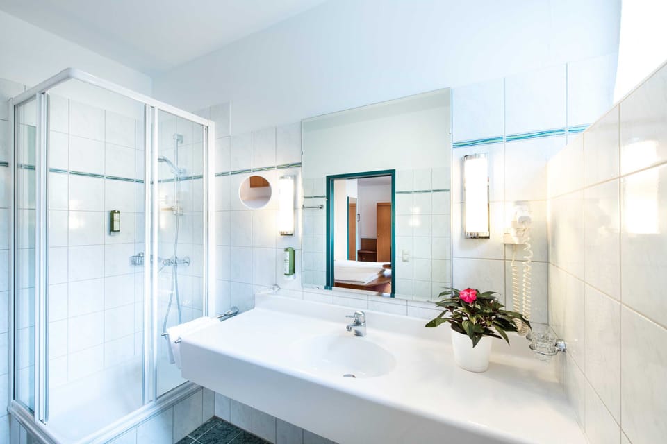 Shower, free toiletries, hair dryer, bathrobes