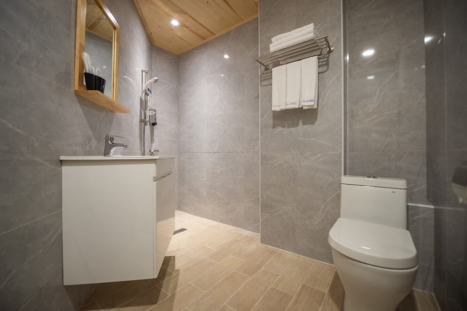 Family Triple Room | Bathroom | Shower, rainfall showerhead, hair dryer, slippers