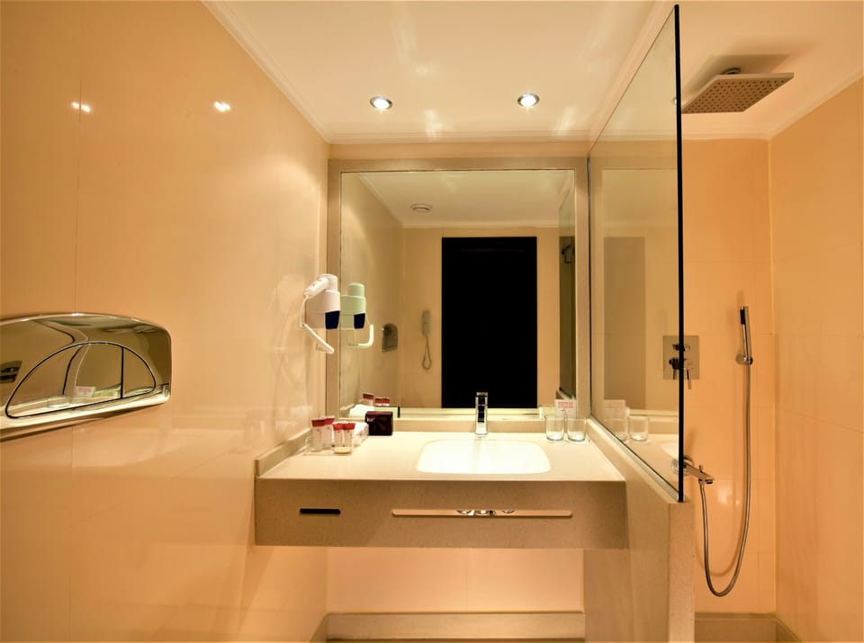 Shower, free toiletries, hair dryer, slippers