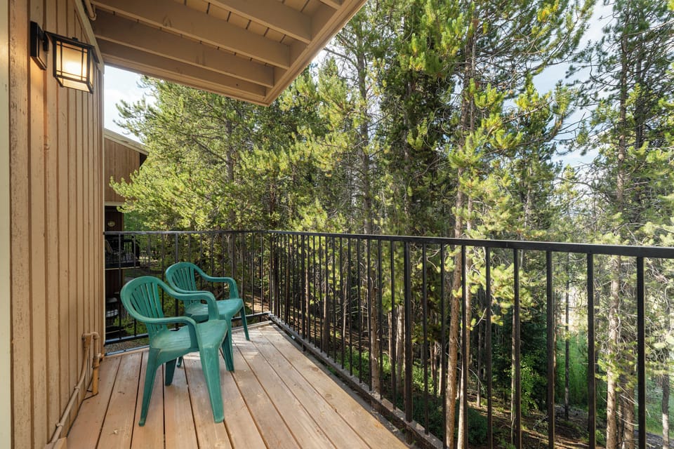 Step onto your private balcony and breathe in the fresh mountain air while surrounded by towering trees.
